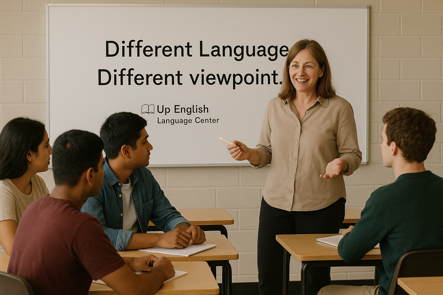 Estudiantes en clase en Up English Language Center